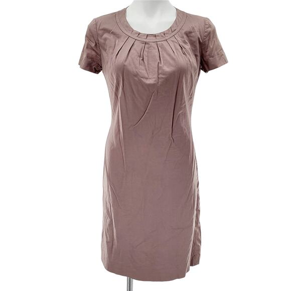 BOSS HUGO BOSS Beige Pleated Neck Slim-Fit Dress Sz Small - Picture 1 of 7